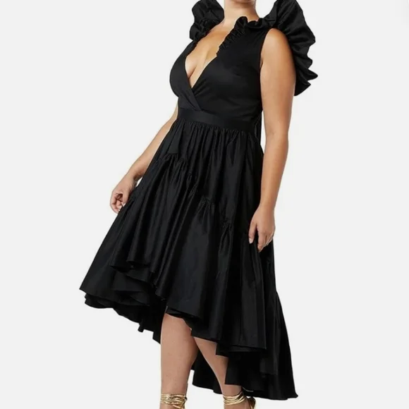 Making The Cut Elegant Black Evening Gown Size Small New Ruffle High Low - Picture 3 of 7